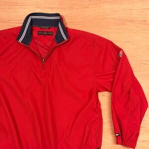 Vintage Tommy Hilfiger Golf Mens Red Quarter Zip Windbreaker Jacket L 12/03